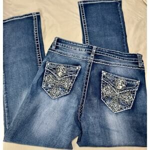 Rebel Soul Bedazzled Cross Chrome Hearts Inspired Denim Bootcut Jean Size 14
